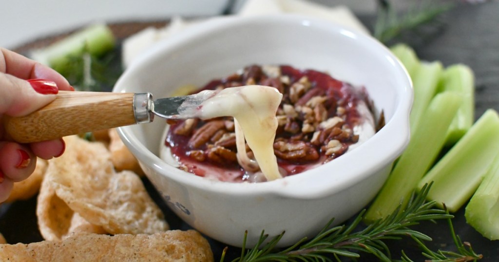 bite of melted keto brie cheese appetizer