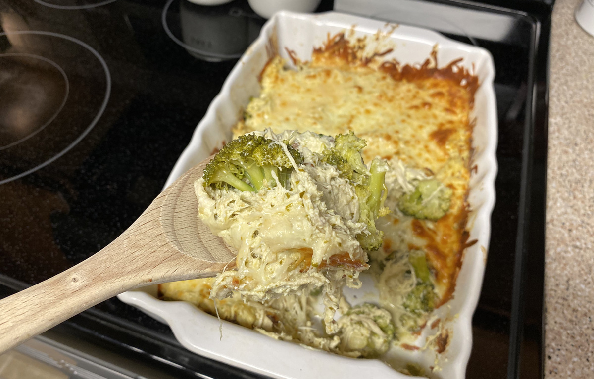 Easy Keto Chicken Pesto Broccoli Casserole | Hip2Keto