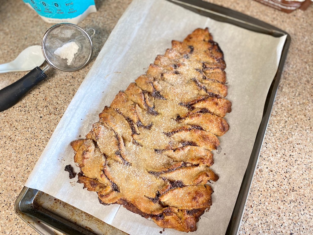 keto Christmas tree sweet bread on pan 