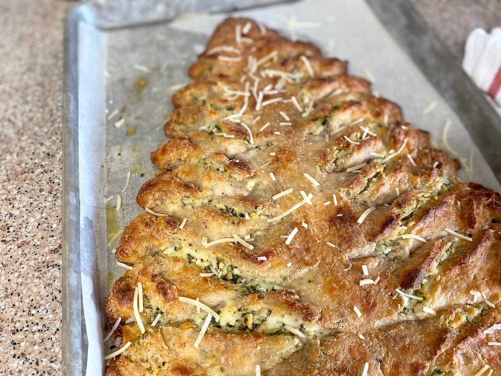 close up of Christmas tree keto bread 