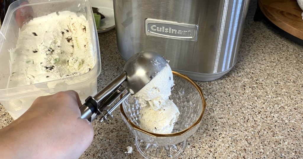 scooping out keto peppermint ice cream 