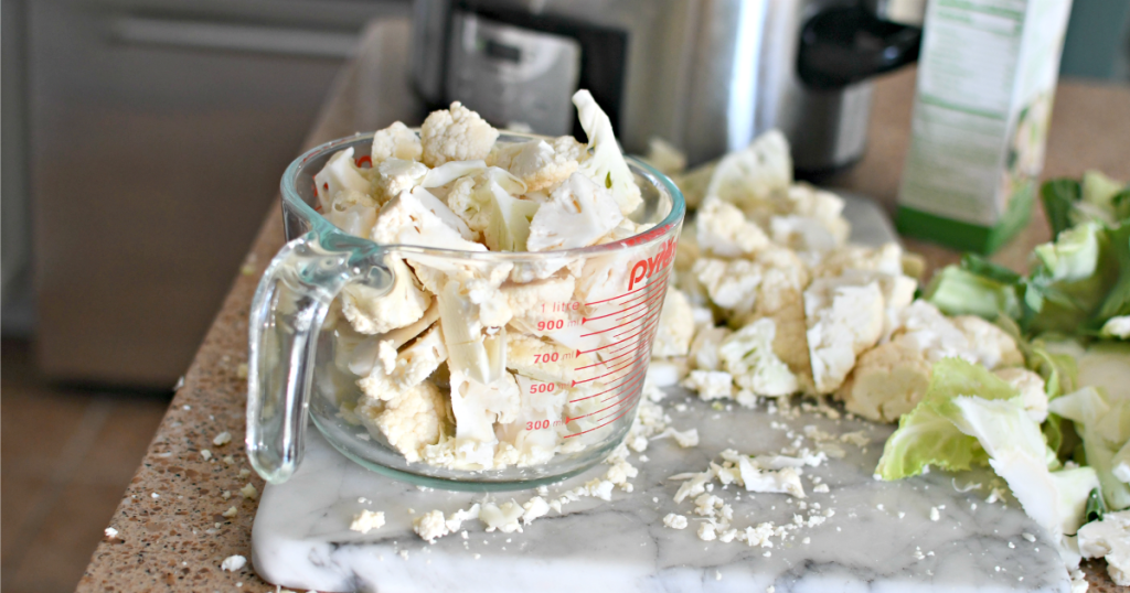 cutting cauliflower into florets