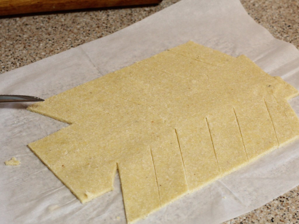 cutting in the dough on counter