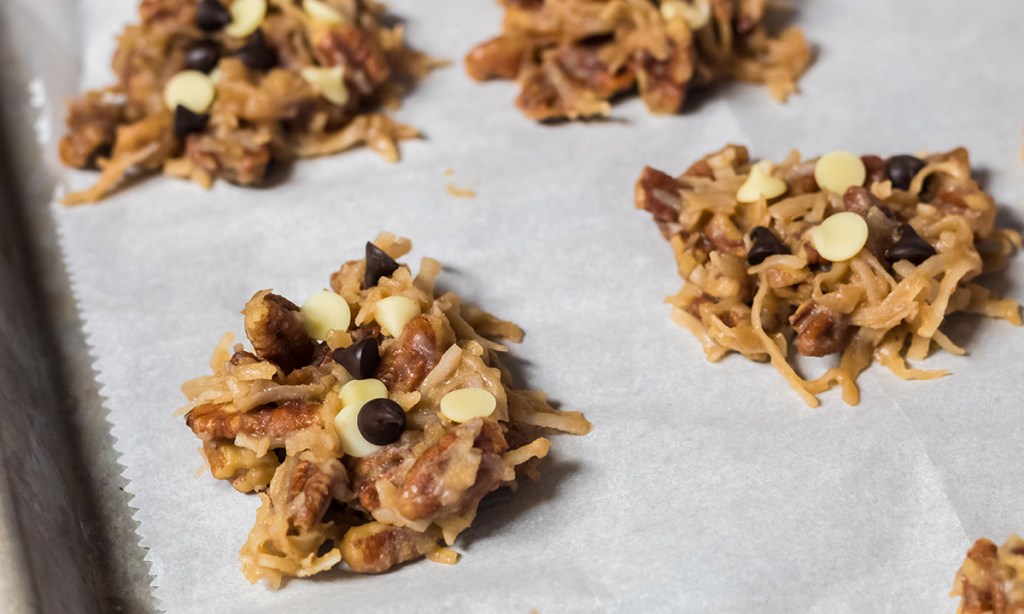 tray of keto no bake pecan coconut clusters