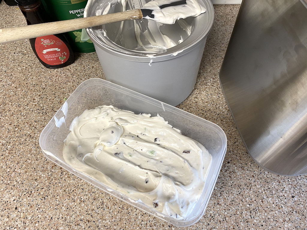 peppermint ice cream in container 