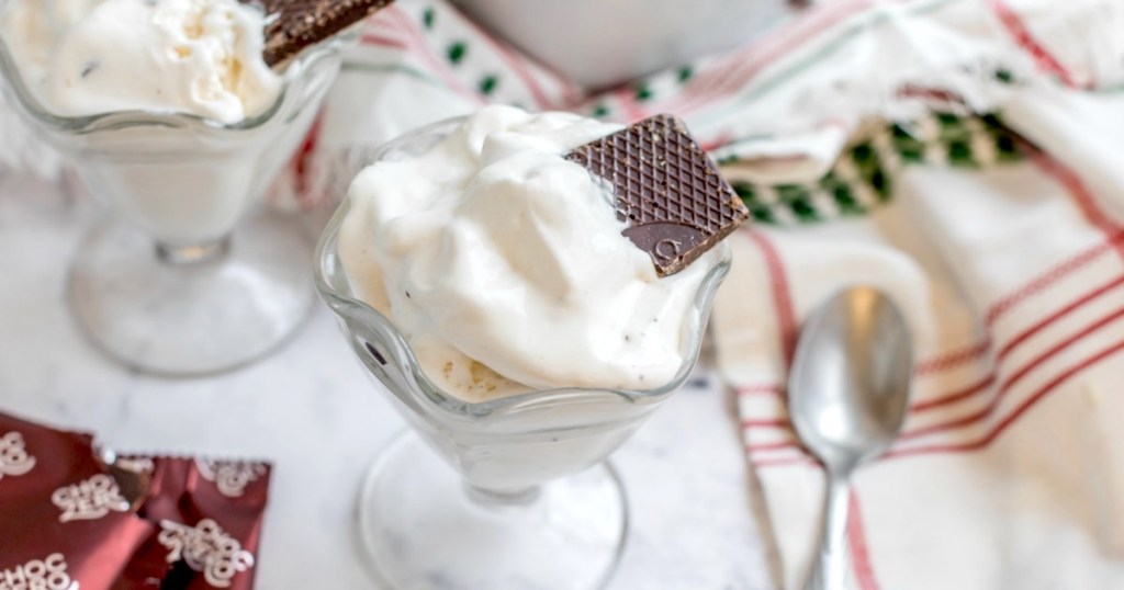 keto peppermint bark ice cream in glass cups