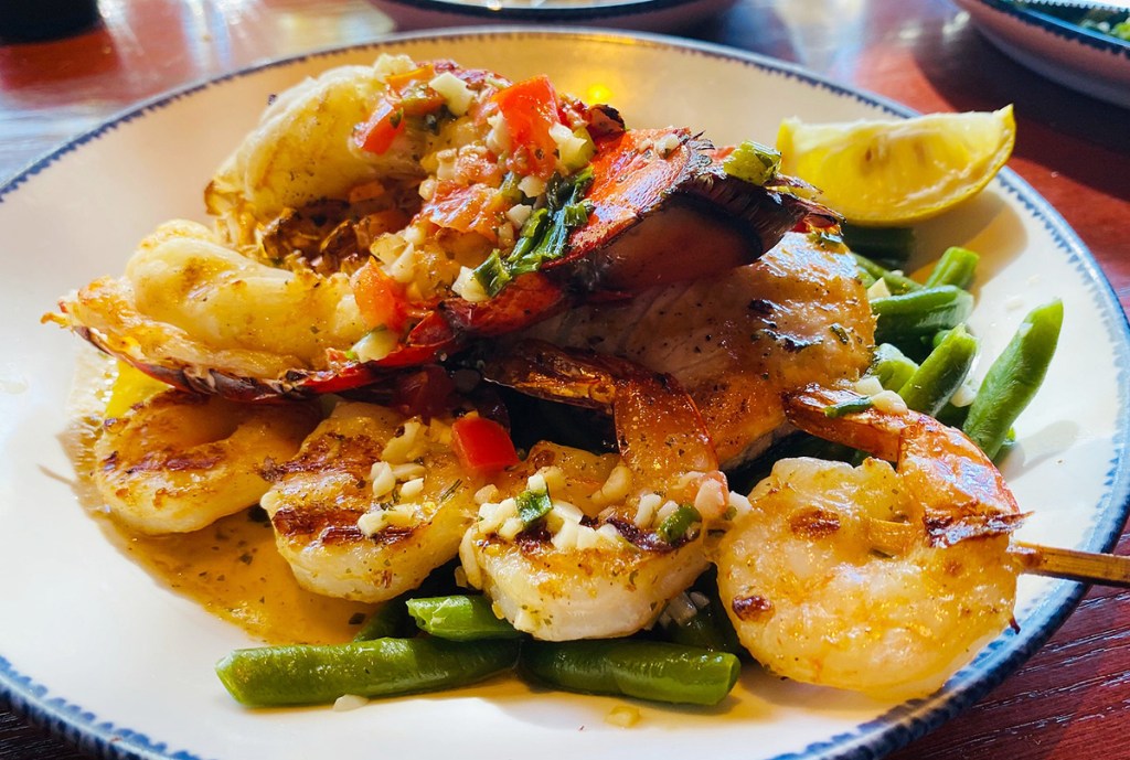 red lobster salmon shrimp on a plate