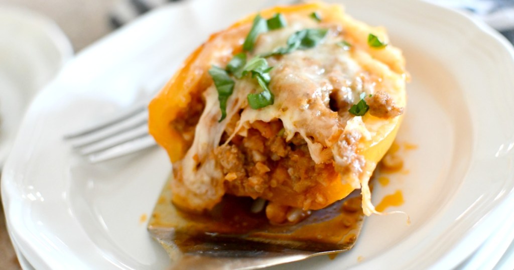 sausage and cauliflower stuffed pepper on a plate 