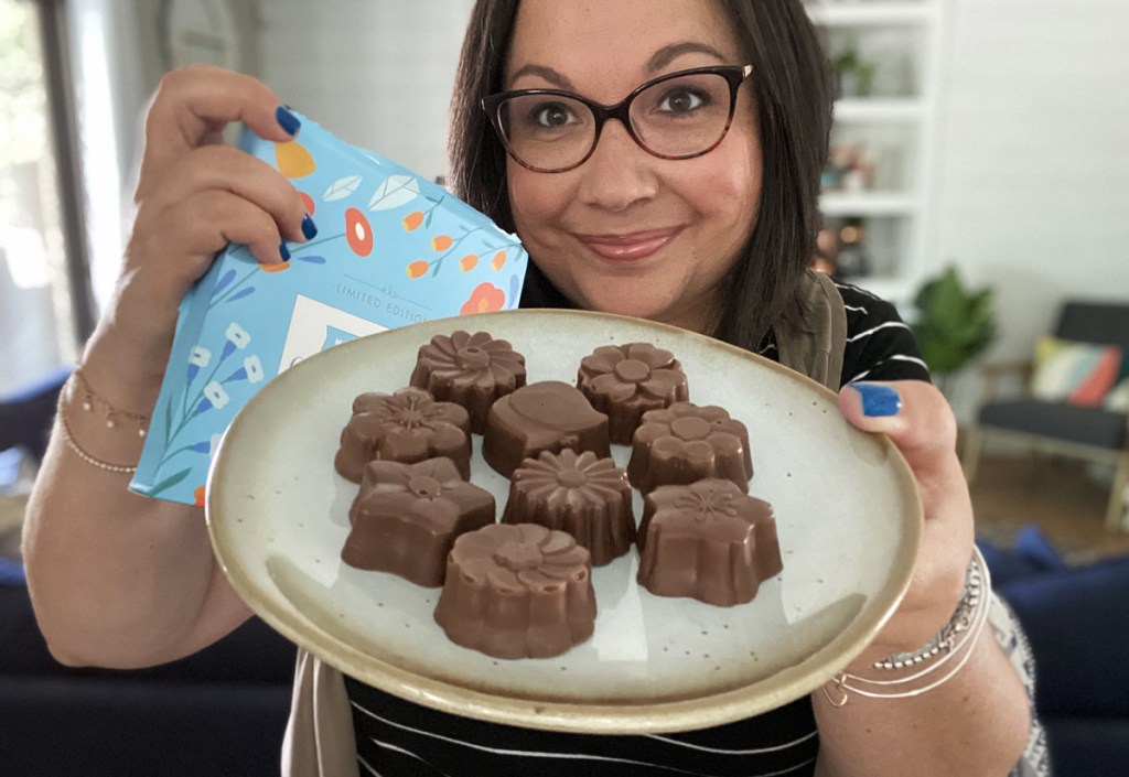 woman holding keto chocolate candy