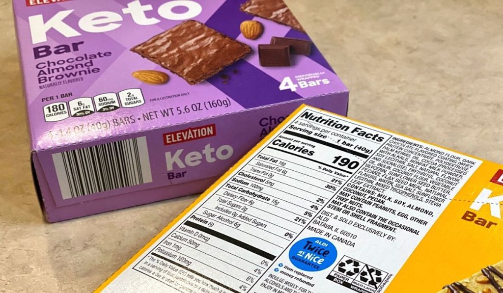 A box of keto bars displaying nutrition information