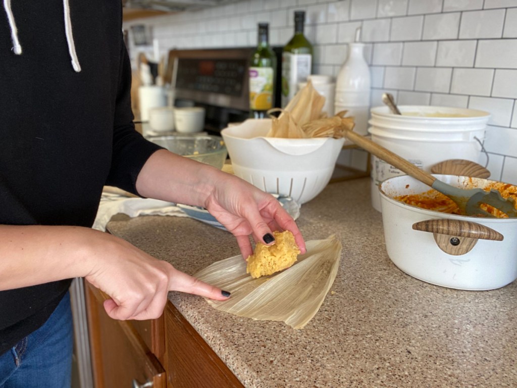 adding keto masa to corn husks