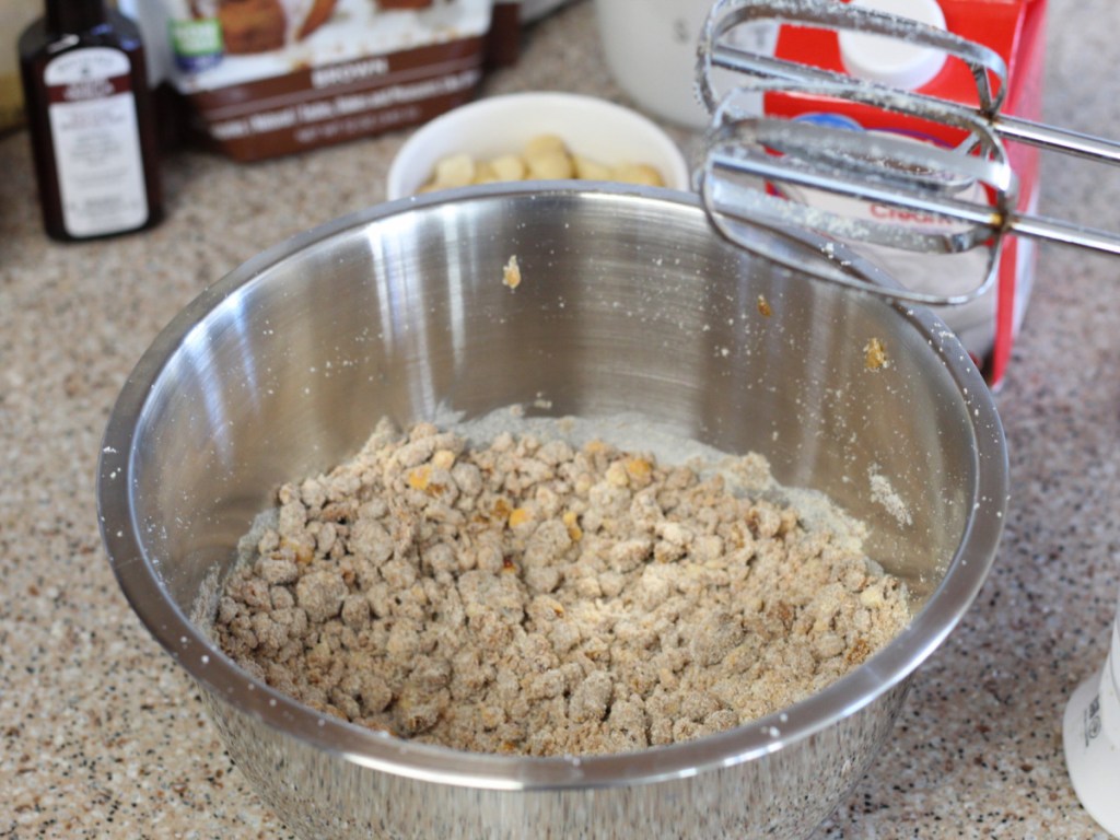 keto edible peanut butter cookie dough in mixing bowl