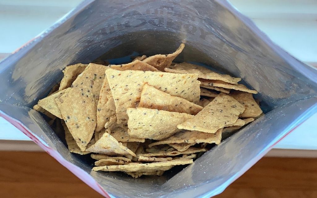 An open bag of keto chips