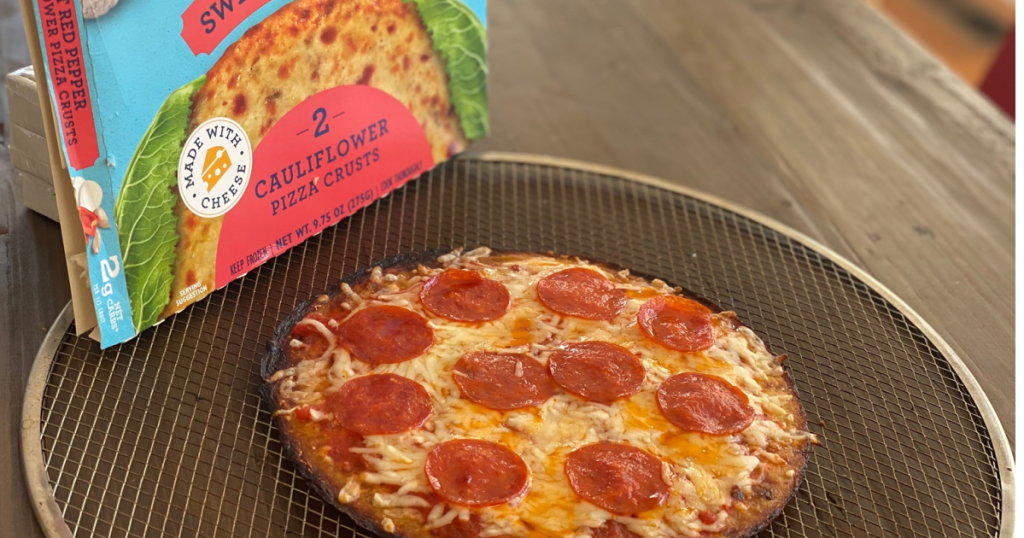 pepperoni pizza made with cauliflower pizza crust