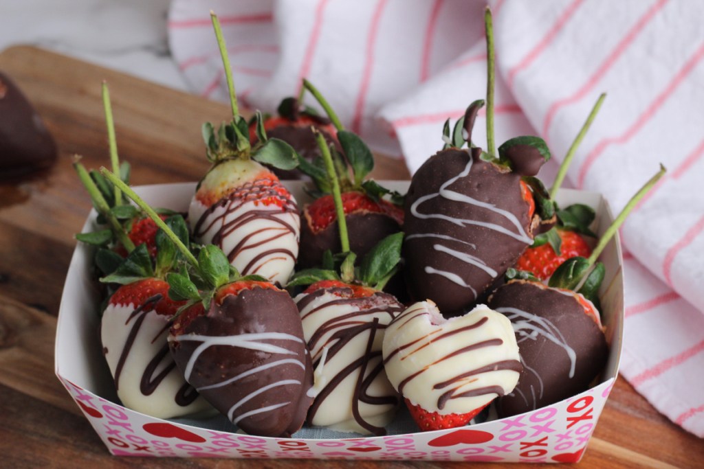 basket with chocolate covered strawberries