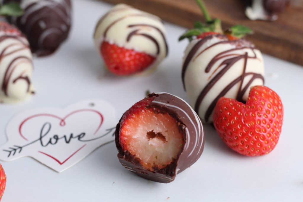 close up of a chocolate covered strawberry