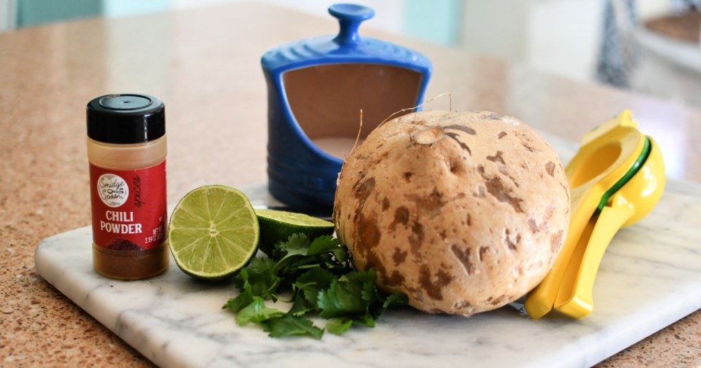 ingredients for jicama sticks on the counter 