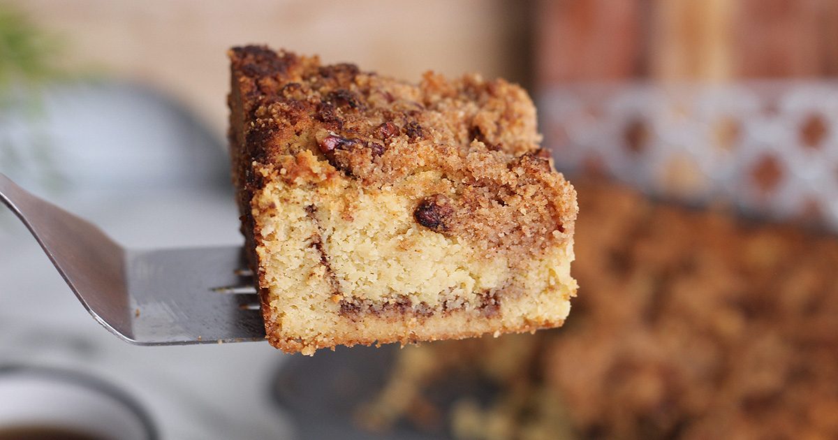 keto coffee cake on fork