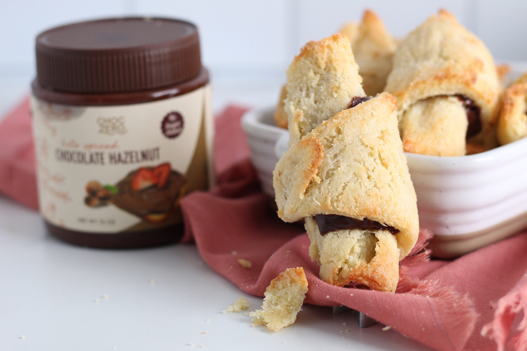 crescent rolls in dish by ChocZero chocolate hazelnut spread 