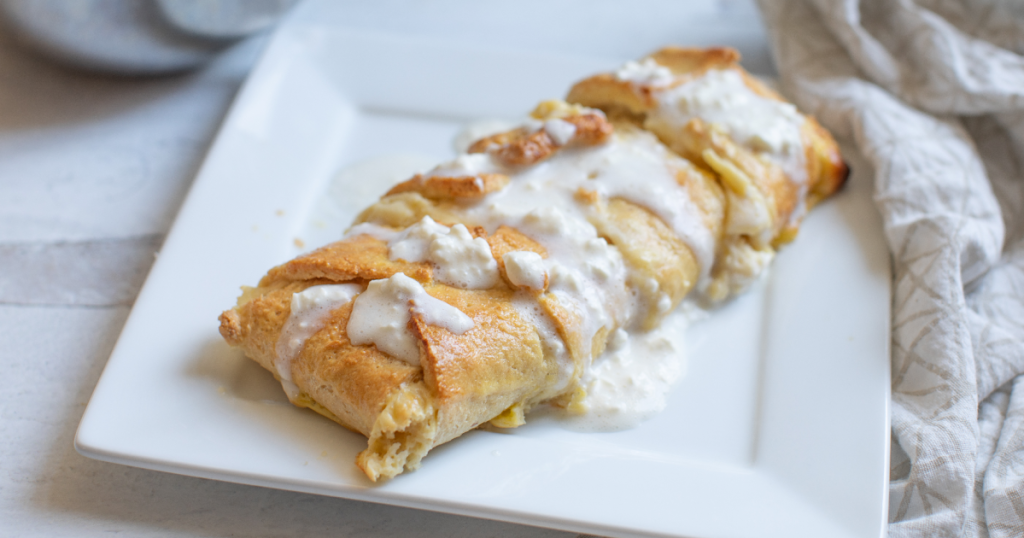 keto cheese danish on plate with frosting 