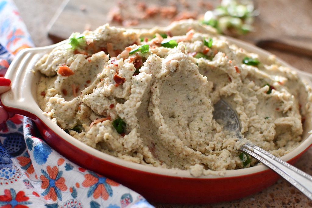 keto ranch cauliflower mash in bowl 