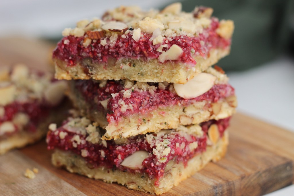 stack of raspberry keto dessert bars