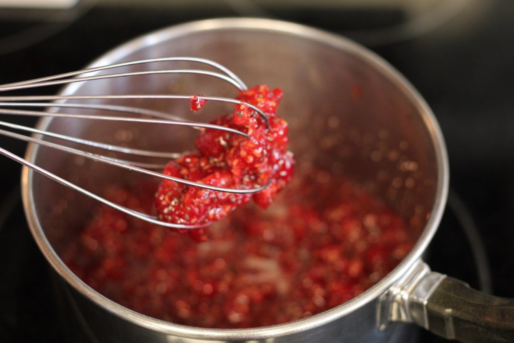 raspberry filling in a saucepan