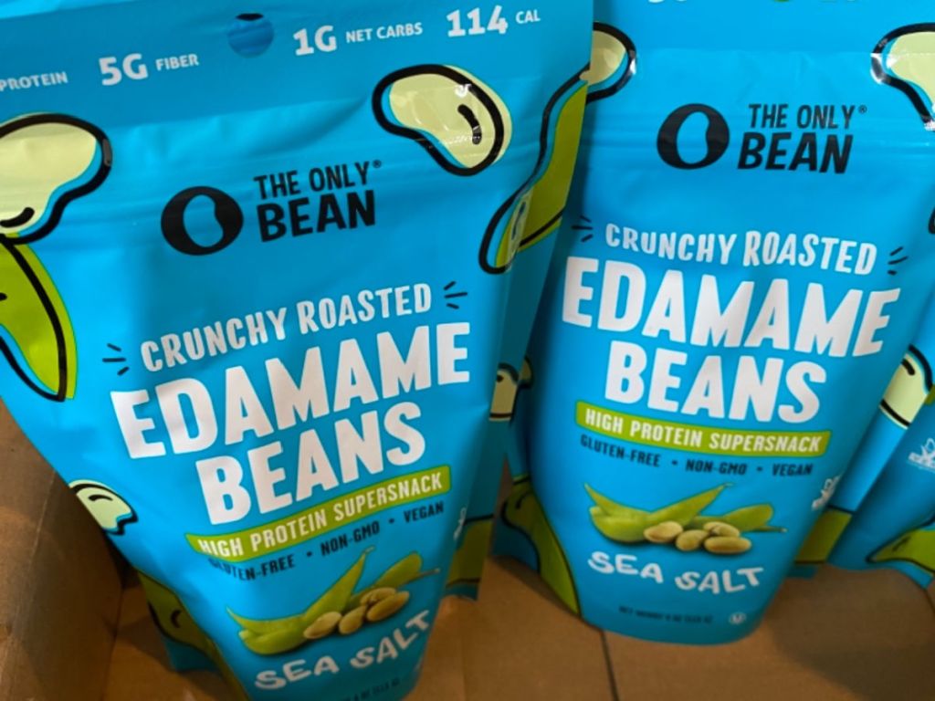 bagged edamame beans in shipping box