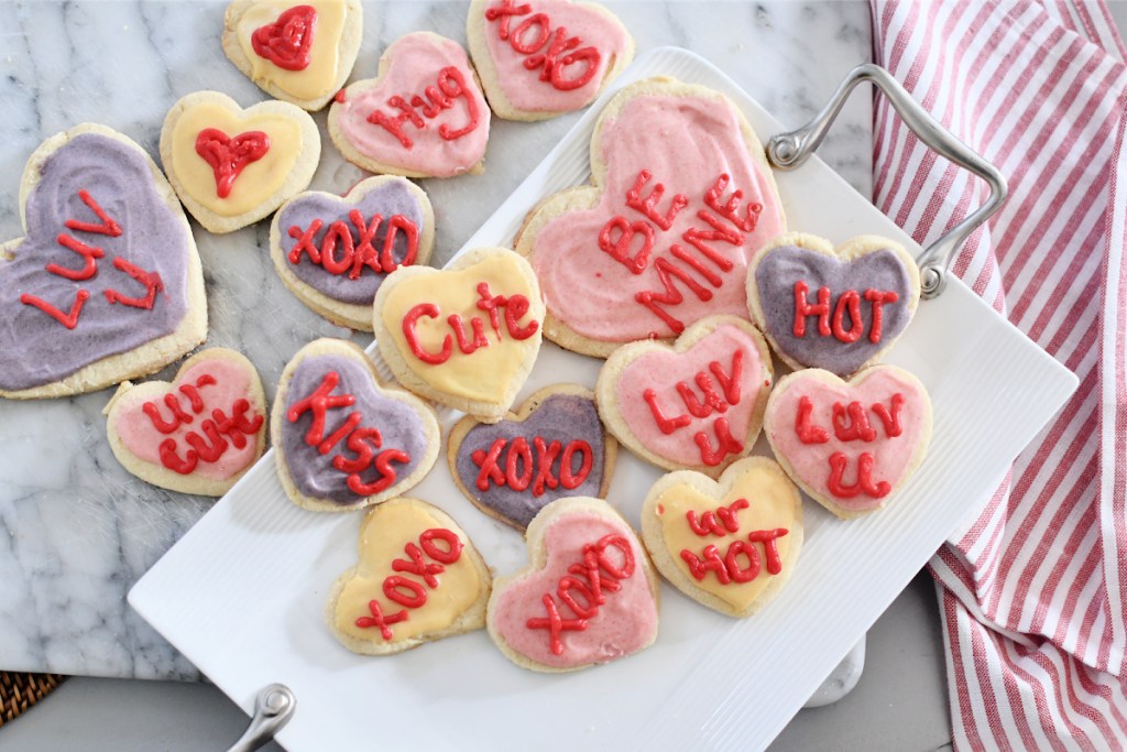 plate and tray with keto heart conversation cookies
