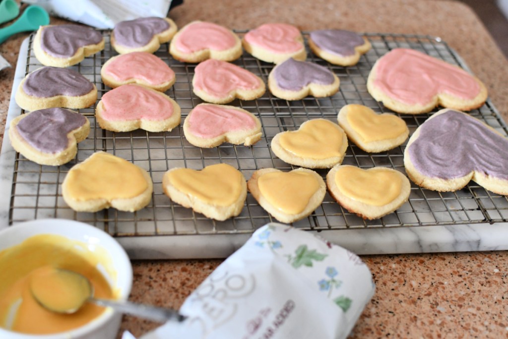 white chocolate glaze on keto sugar cookies