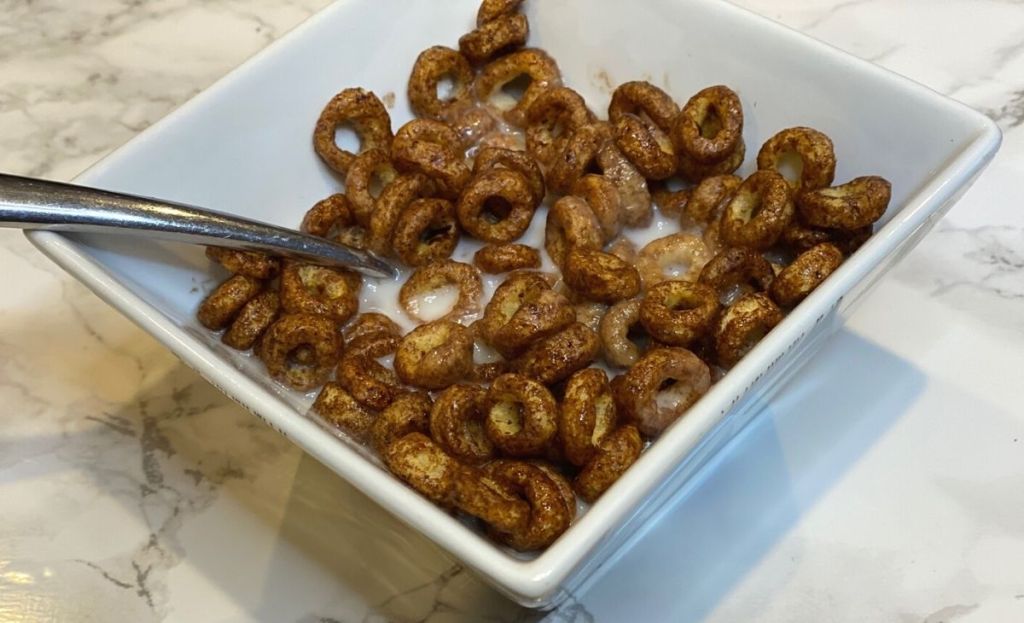 A bowl of kashi keto cereal on a counter
