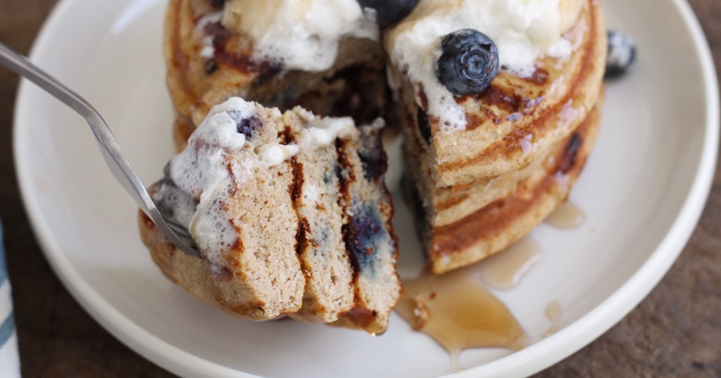 blueberry keto chaffle on fork