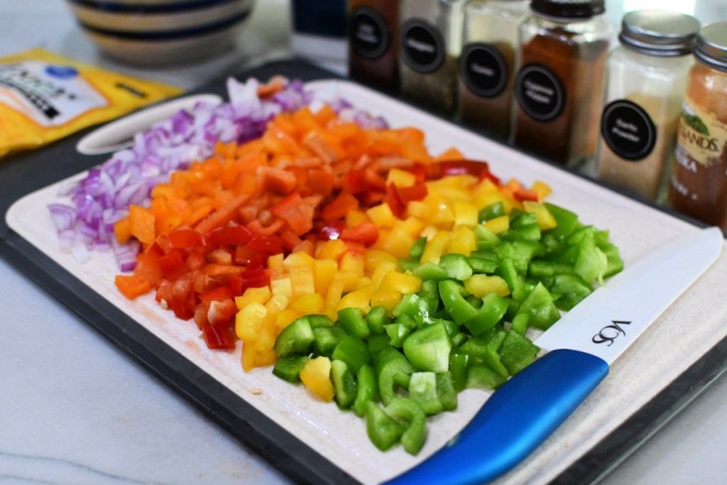 diced peppers and onions