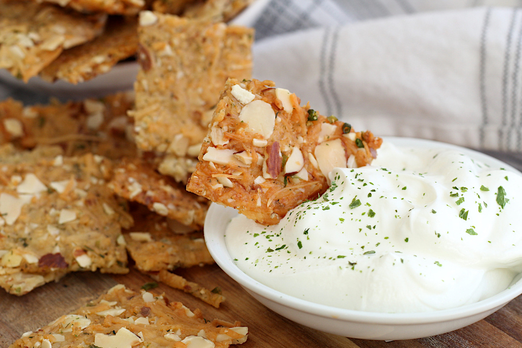 sour cream and chive keto almond flour crackers