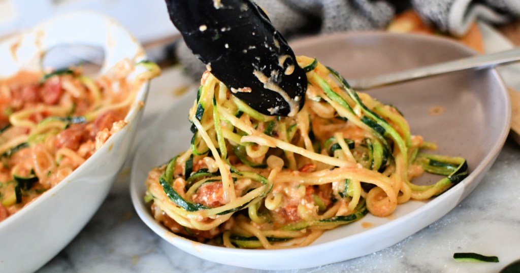 dishing up zucchini baked feta tiktok pasta