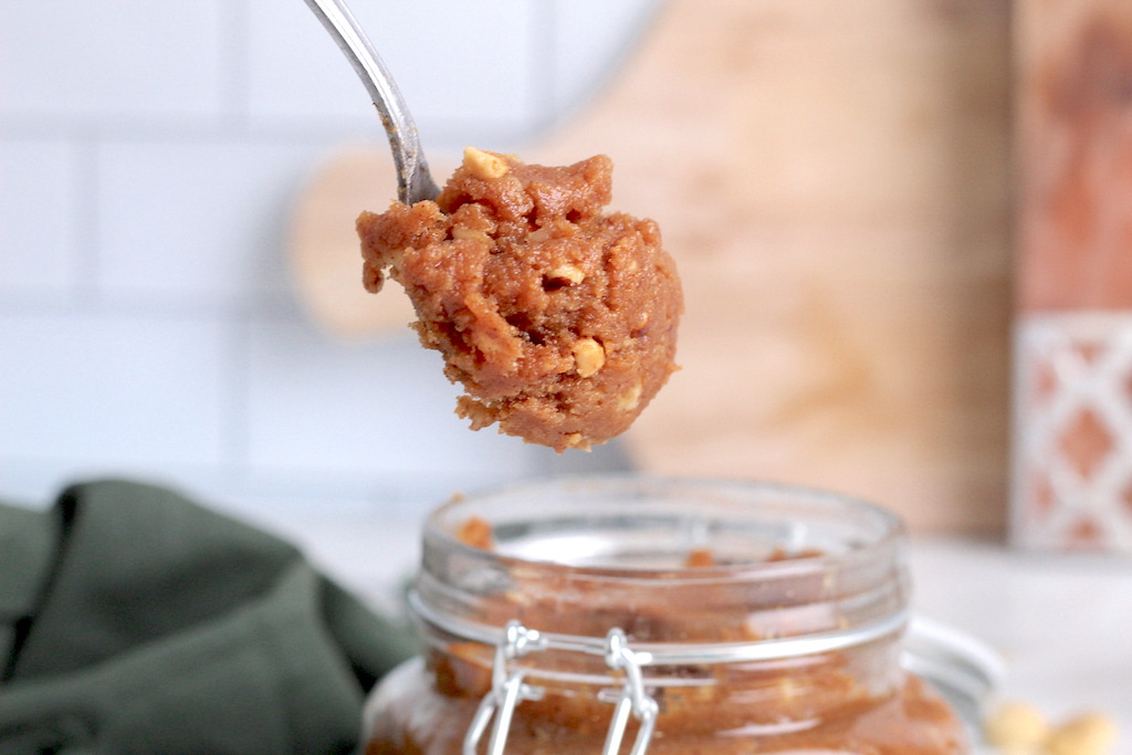 edible keto cookie dough on spoon 