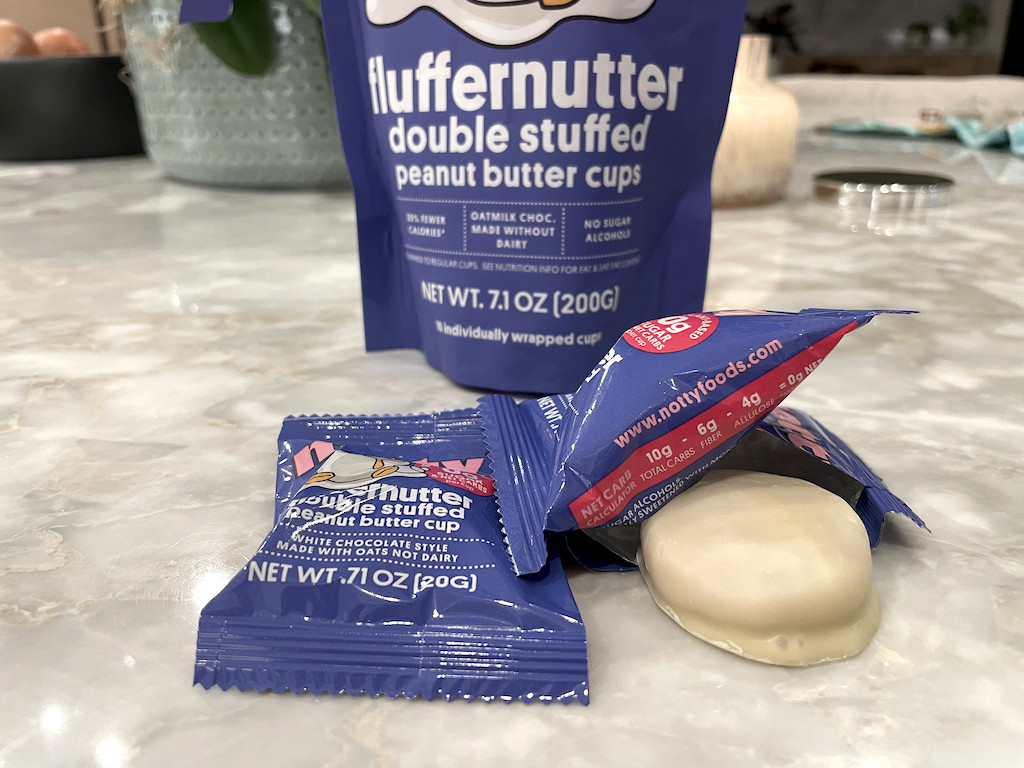 Fluffernutter keto peanut butter cups on counter 