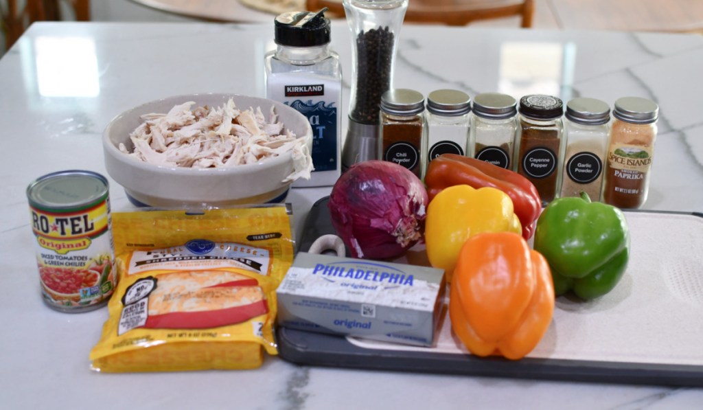 ingredients for keto chicken fajita casserole in the counter