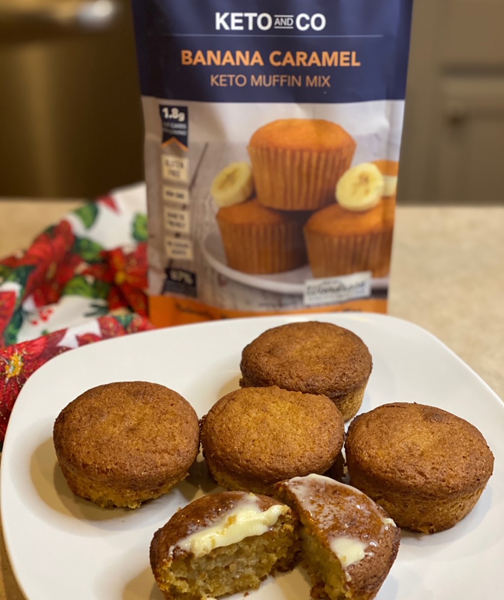 plate with keto and co banana caramel muffins