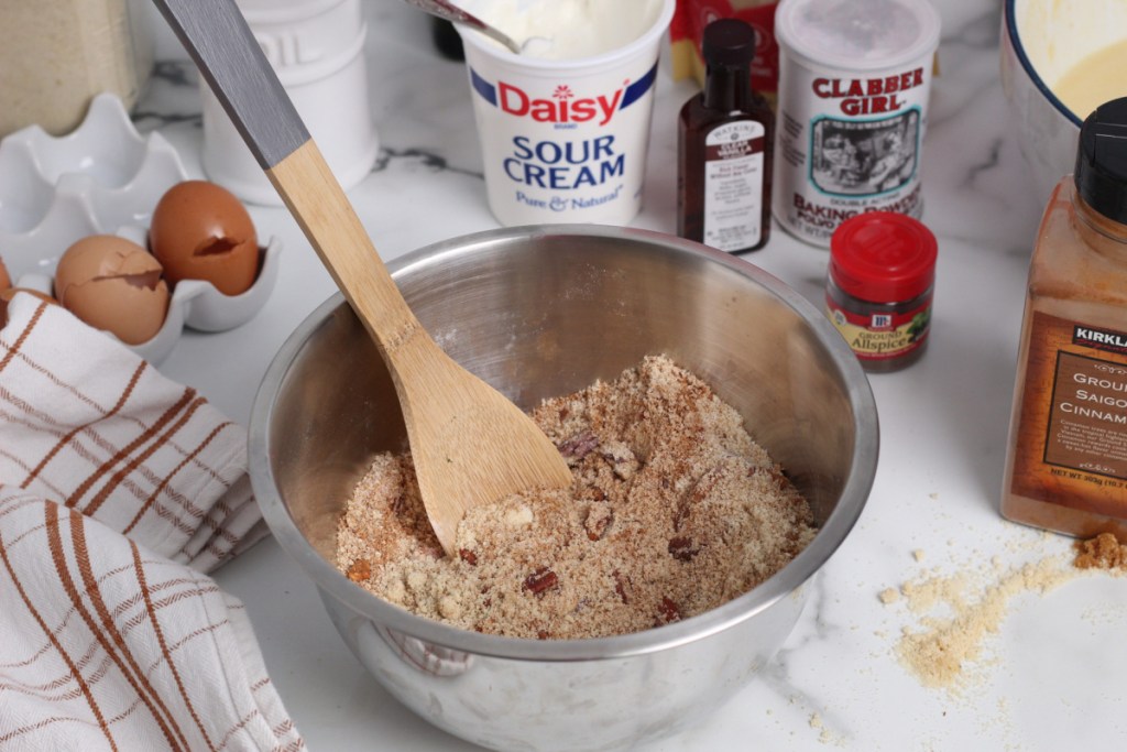 mixing bowl with ingredients in it