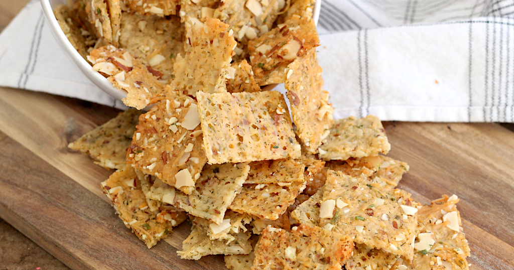 dumping keto crackers onto counter 