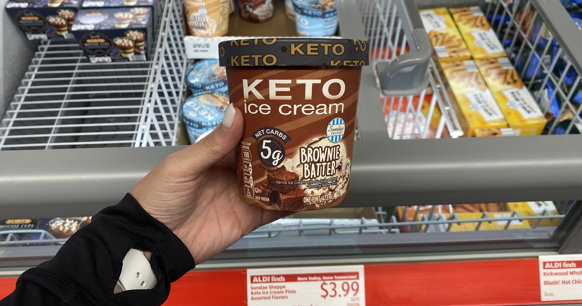 holding keto ice cream advertised in ALDI weekly ad