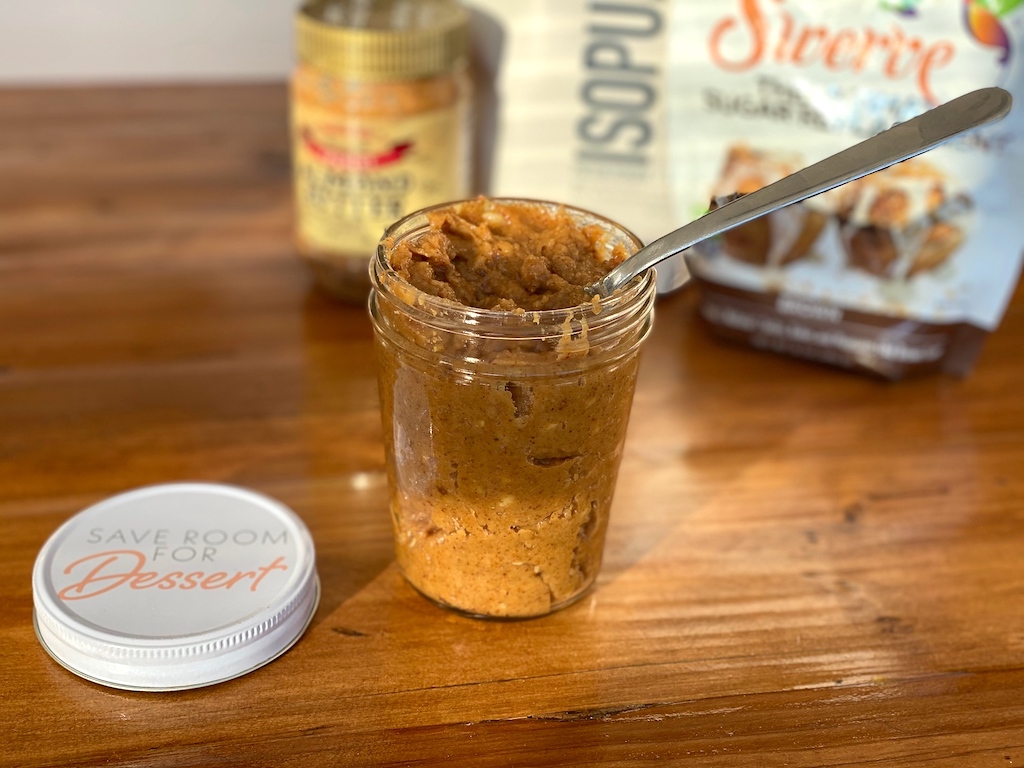 keto edible peanut butter cookie dough in jar