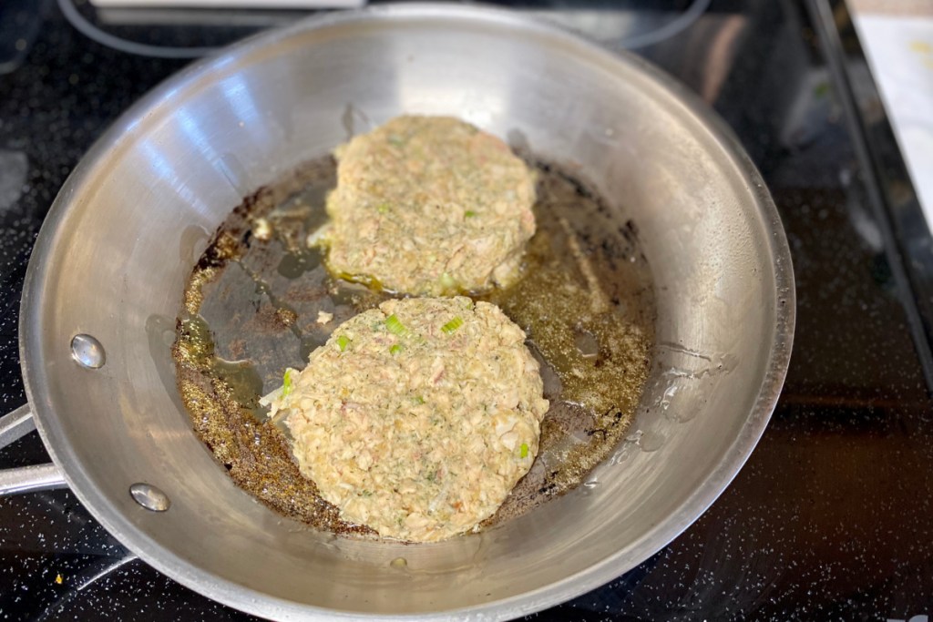 salmon patties in a skillet