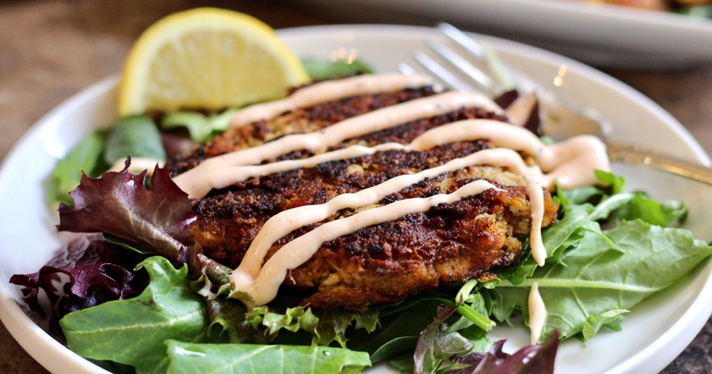 keto salmon patty on lettuce