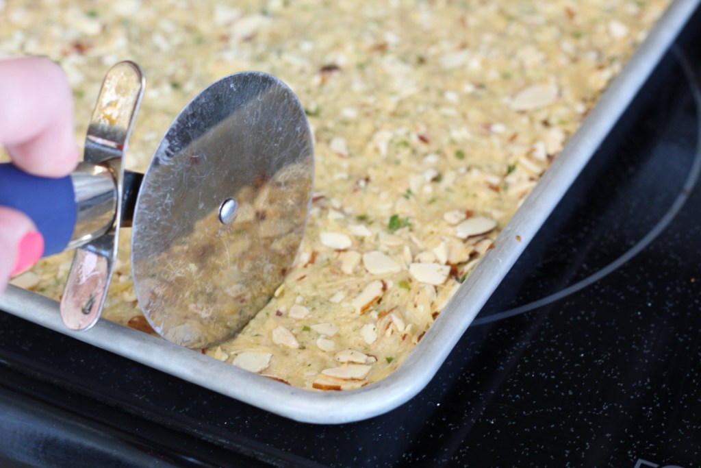 cutting crackers with a pizza cutter 