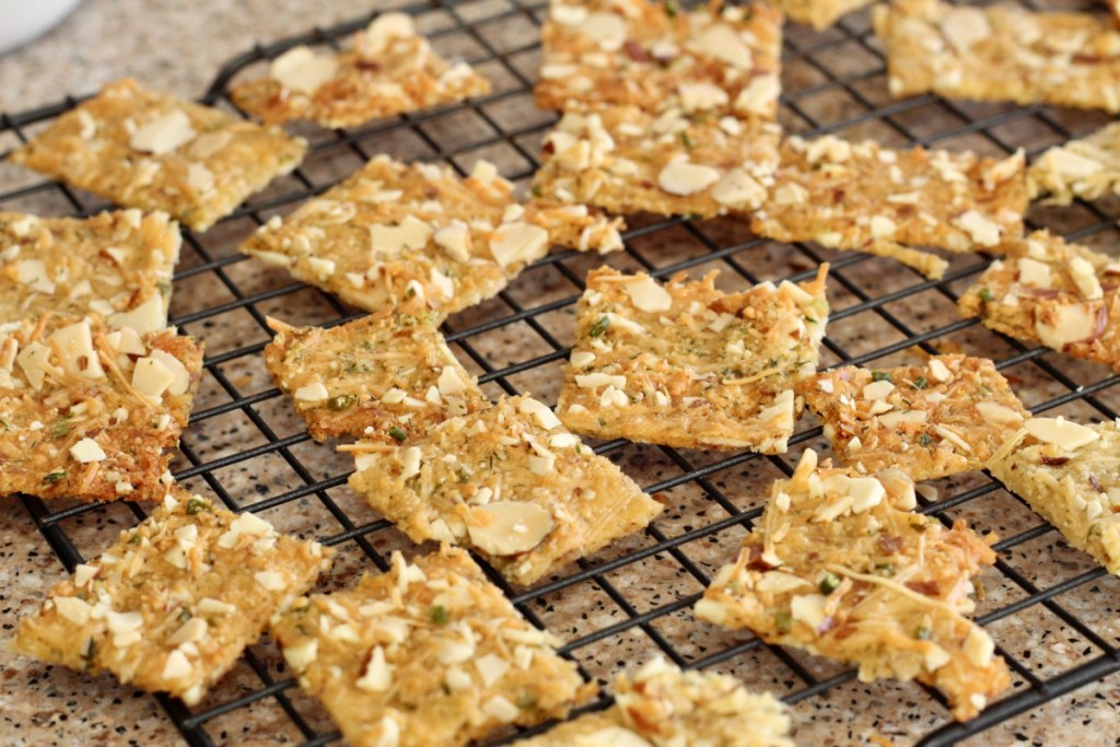 tray of keto sour cream and chive crackers