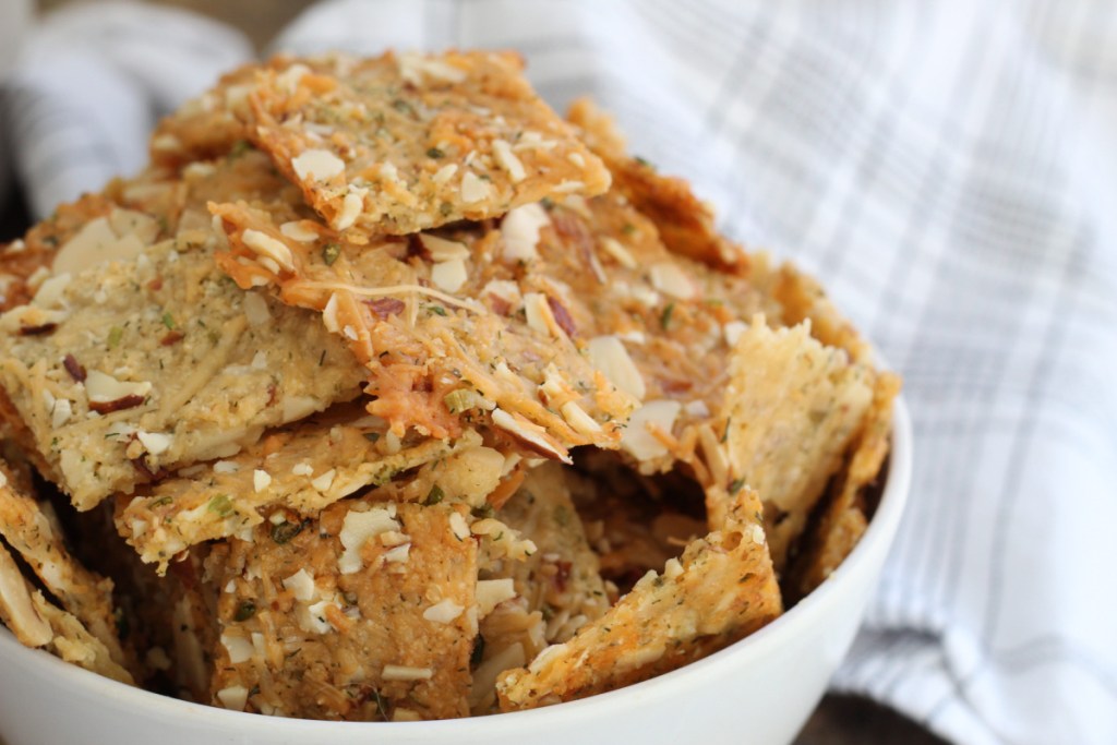 bowl of keto sour cream and chive crackers