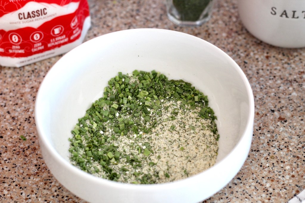 sour cream and chive seasoning in mixing bowl