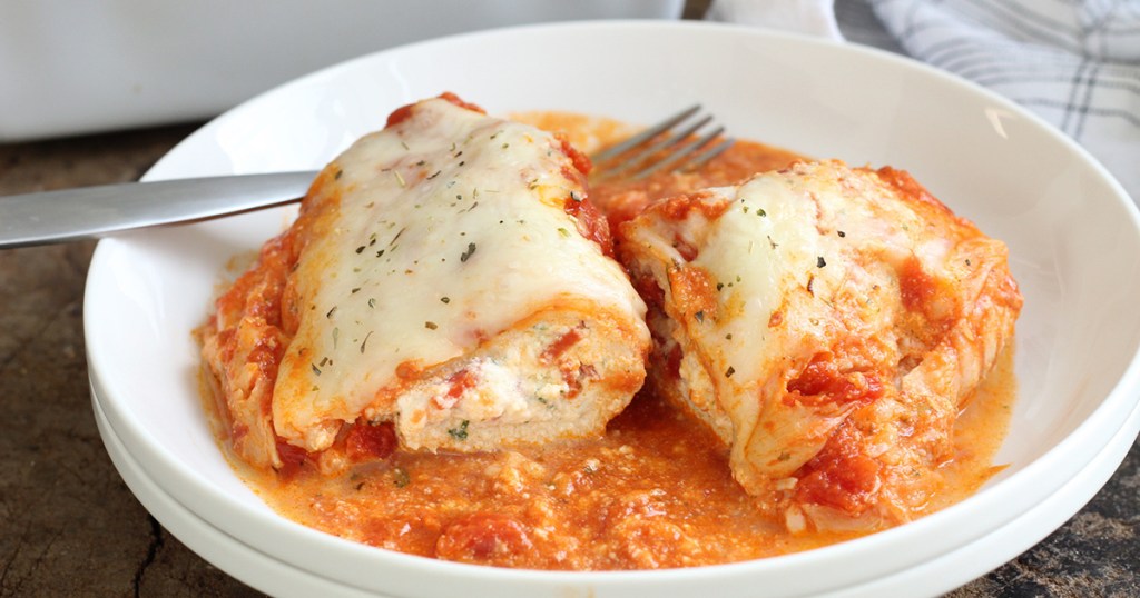 lasagna stuffed chicken on plate